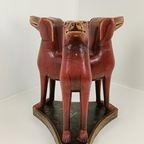 Zeldzame Antieke Houten Tafel Met Hondenkoppen En Bloemenschildering thumbnail 12