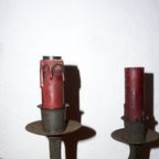 Vintage Brutalist Wrought Iron Candlestick Lamp * Industrial thumbnail 5