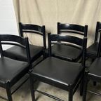 6x Vintage Zwarte Stoelen Met Vegan Skai Leer Zitting thumbnail 3