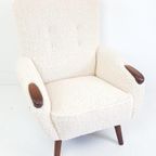 Vintage Teak Houten Fauteuil Nieuw Gestoffeerd Teddy thumbnail 7