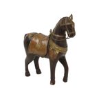 Vintage Houten Paard Belegd Met Koper Messing Beeld Sculptuur India 26Cm thumbnail 3