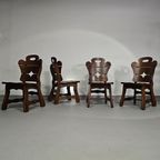 4 X Brutalist Oak Dining Chairs / 60's thumbnail 8