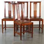 Set Van Vier Schapenleren Art Nouveau Design Eetkamerstoelen Houten Frame Met Lederen Zitting thumbnail 2