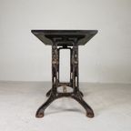 Industriele Tafel, Tuintafel Met Hardsteen Plaat Op Gietijzeren Frame, Jaren 30 thumbnail 16