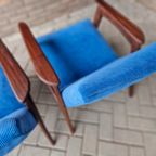 Set Vintage Deense Fauteuils Jaren 60 Ribstof Blauwe Stoelen thumbnail 16