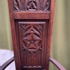 Paar Antieke Fauteuils In Gotische Stijl. thumbnail 4
