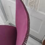 Vintage Houten Stoel Met Bordeauxrode Stoffen Zitting thumbnail 6