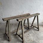 2 Industriële Houten Schragen Uit Jaren 40 thumbnail 2