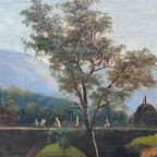 Antiek Landschap In Een Rijkelijk Vergulde Baguettelijst. thumbnail 4