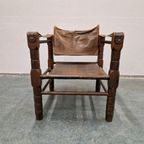 Vintage Safari Stoel Jaren 70 Fauteuil Leren Stoel thumbnail 2