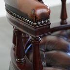 Donkerbruine In Hoogte Verstelbare Rundleren En Houten Chesterfield Bureaustoel Op Wieltjes thumbnail 10