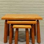 Vintage Eiken Brutalist Mimiset, Nesting Tables, Set Van 3 thumbnail 2