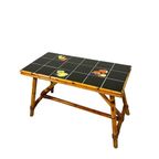 Rotan En Bamboe Salontafel Met Tegels, Tegeltafel, Jaren 50 thumbnail 13
