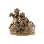 Groot Antiek Beeld Sculptuur Terracotta Cherubijnen Putti Terre Cuite Frankrijk 1900 thumbnail 10