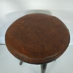 Vintage Antieke Thonet Kruk Stool (Webbing/Leer) thumbnail 2