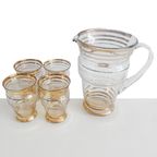Antieke Art Deco Glazen Karaf Set Goud Booms Glas 1930 thumbnail 3