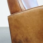 Prachtige Strak Gevormde Rundleren Design Fauteuil/ Armchair In Een Lichte Cognac Kleur thumbnail 8