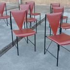 Set Van 8 Vintage Postmodern Leren Eetkamerstoelen thumbnail 13