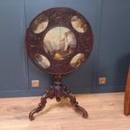 Antieke Tilttop Tafel 19E Eeuw Met 5 Schilderingen thumbnail 14