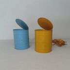 Table Lamp Tin Can Bleu And Yellow - Vrieland Design - 1980s thumbnail 2
