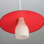 Opaline Glass Pendant Lamp With Red Perforated Shade 1960S thumbnail 5