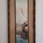 * Antiek Lijstje Met Vogel Schildering Schilderij thumbnail 3
