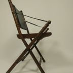 Opvouwbare Officiersstoel Van Leer En Teak In Koloniale Stijl thumbnail 8