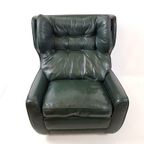 Vintage Groene Leren Fauteuil Op Wieltjes thumbnail 8