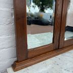 Antiek Eiken Wastafel, Kaptafel Of Commode Met Wit Marmer Blad En Spiegelopstand thumbnail 8