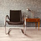Vintage Italian Steel And Leather Rocking Chair Attributed To Fasem, 1970S thumbnail 12