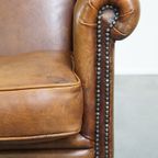 Mooie, Zeer Comfortabele, Cognac Kleurige, Schapenleren Oorfauteuil thumbnail 11