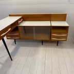 Vintage Bureau, Wastafel- En Nachtkastje Met Wit Glazen Tafelblad thumbnail 6