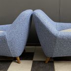 Set Of Two Blue And White Wool Chairs 1960S thumbnail 9