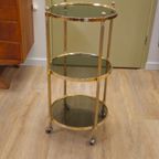 Vintage Barcart Serveerwagen Trolley Bijzettafel Messing thumbnail 12