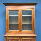 Belgische Pitch Pine Schoolkast Met Ribbelglas thumbnail 7