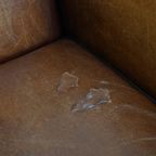 Set Van 2 Grote, Stoere En Comfortabele Vintage Cognac-kleurige Schapenleren Fauteuils/armchairs thumbnail 11