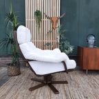 Vintage Design Fauteuil Wit Leer Houten Poot Draaifauteuil thumbnail 4