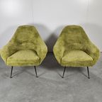 Vintage Set Franse Lounge Stoelen Fauteuils Limegroen thumbnail 8