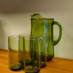 Vintage Karaf Waterkan Waterglazen Glazen Lime Groen Green Glazen thumbnail 8