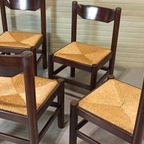 Set Van 4 Vintage Hout En Riet Eetkamerstoelen thumbnail 3