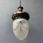 Antieke Hanglamp Met Matglazen Geslepen Glas thumbnail 4