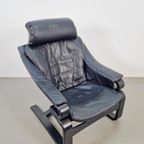 Vintage Fauteuil Skipper Mobler Apollo Deens Zwart Leer '70 thumbnail 9