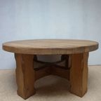 Brutalist Wabi-Sabi Ronde Eikenhouten Salontafel, Nederland 1960'S thumbnail 4
