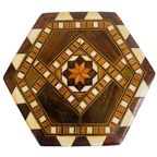 Hexagon Sieradendoosje Hout Parelmoer Inlegwerk Geometrisch Khatam thumbnail 4