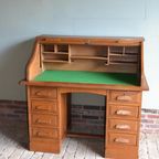 Prachtig Antiek Eiken Art Deco Rolluikbureau, Secretaire, Inclusief Bezorgen. thumbnail 10