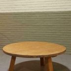 Vintage Brutalist Massief Eiken Salontafel, Rond thumbnail 7