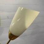 Vintage Hanglamp Artdeco 3 Armen Geel Glas En Messing thumbnail 7