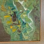 Mid Century Olieverf Op Linnen Schilderij Zonnebloemen thumbnail 4