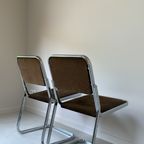 Vier Vintage Buisframe Stoelen Met Bruine Velour Stof thumbnail 4