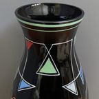 Black Glass Vase With Enamel Decoration By Veb Wasungen 1970S thumbnail 3